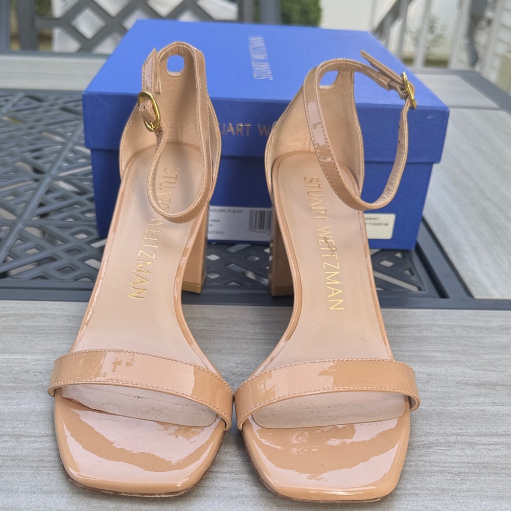Stuart Weitzman Nude Block Heel Sandals - Picture 2 of 5